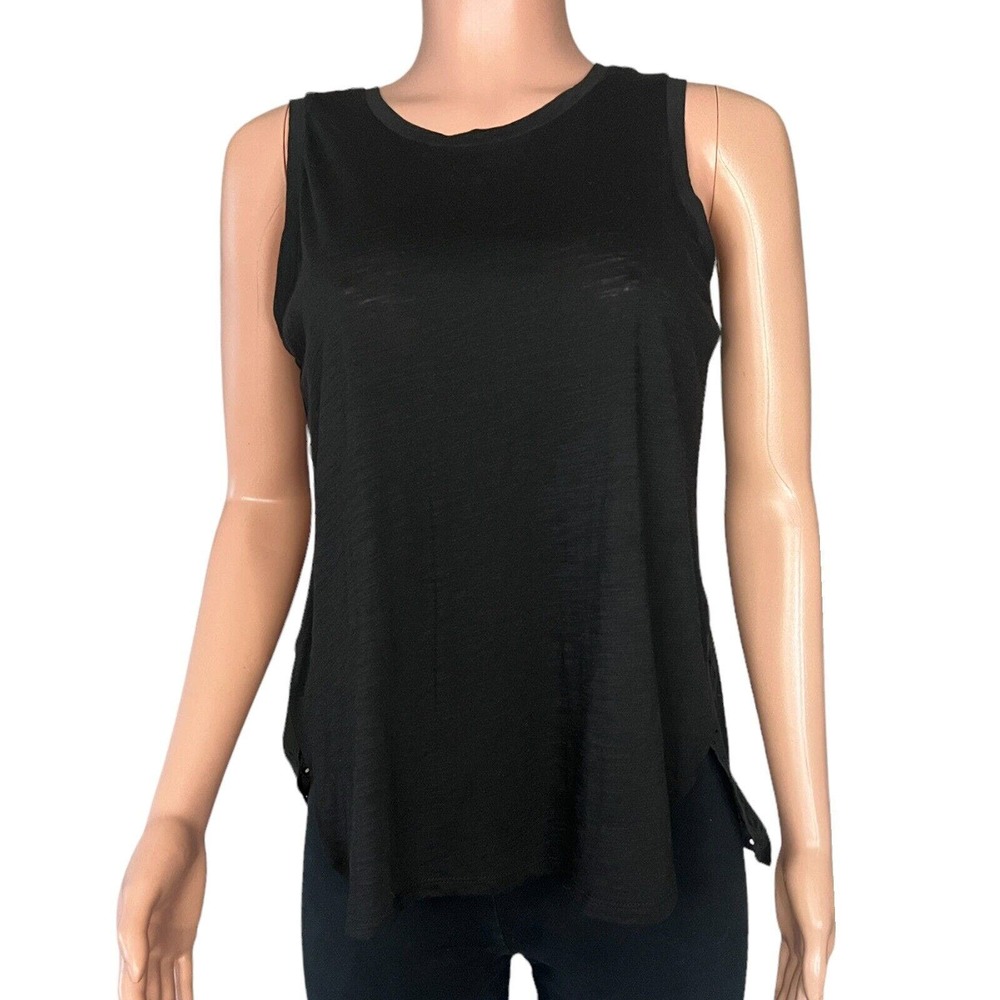 Ann Taylor Loft Shirt Womens Small Black Sleeveless Eyelet Accent Scoop Neck